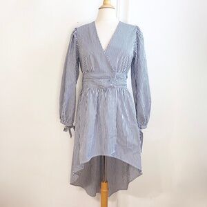 New York & Co Womens Striped Wrap Hi-Low Dress Medium Party Office Blue White
